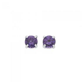 Silver+4mm+Purple+CZ+Stud+Earrings