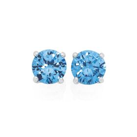 Silver-8mm-Blue-CZ-Stud-Earrings on sale