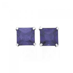 Silver+7mm+Purple+CZ+Square+Stud+Earrings