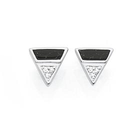 Silver+Black+Howlite+Marble+%26amp%3B+CZ+Stud+Earrings