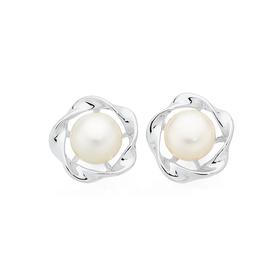 Silver+Freshwater+Pearl+Twist+Stud+Earrings