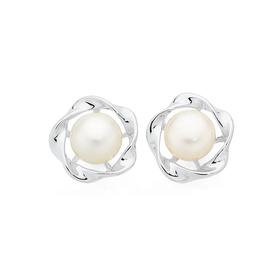 Silver-Freshwater-Button-Pearl-CZ-Stud-Earrings on sale