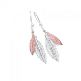 Silver-and-Rose-Gold-Plated-Two-Feathers-Earrings on sale