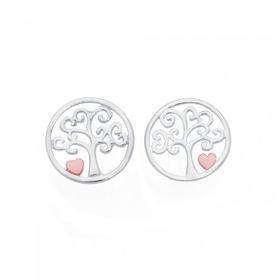 Silver+%26amp%3B+Rose+Plate+Tree+of+Life+Stud+Earrings