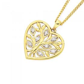 9ct+Gold+Diamond+Tree+of+Life+in+Heart+Pendant