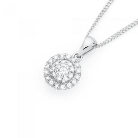 9ct+White+Gold+Diamond+Circle+Pendant