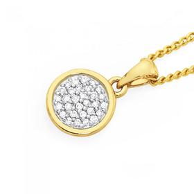 9ct+Gold+Diamond+Round+Cluster+Bezel+Set+Pendant