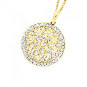 9ct+Gold+Diamond+Large+Flower+in+Circle+Enhancer+Pendant