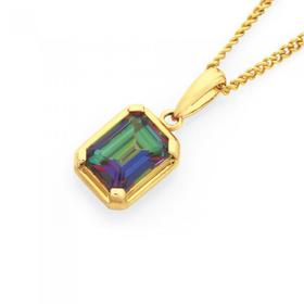 9ct+Gold+Coated+Topaz+Mystic+Fire+Emerald+Cut+Pendant