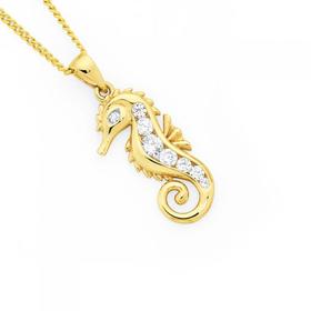 9ct-Gold-Cubic-Zirconia-Seahorse-Pendant on sale