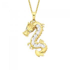 9ct+Gold+CZ+Dragon+Pendant