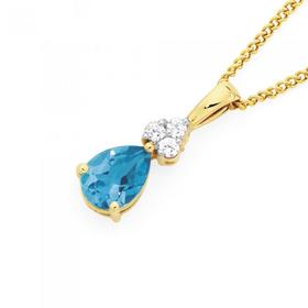 9ct-Gold-Blue-Topaz-Cubic-Zirconia-Pendant on sale