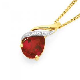 9ct+Gold+Created+Ruby+%26amp%3B+Diamond+Pendant