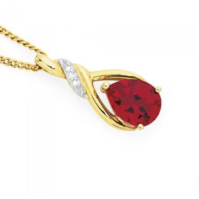 9ct-Gold-Created-Ruby-Diamond-Pear-Twist-Slider-Pendant on sale