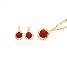 9ct-Gold-Created-Ruby-Diamond-Open-Teardrop-Earring-Pendant-Set on sale