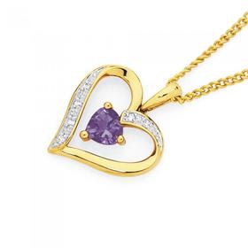 9ct-Gold-Amethyst-Diamond-Heart-Pendant on sale