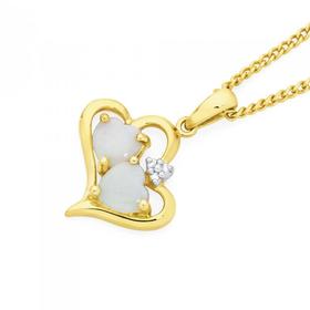 9ct+Gold+Opal+%26amp%3B+Diamond+Heart+Pendant