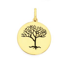 9ct+Gold+Black+Enamel+Tree+of+Life+Pendant