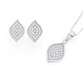 Silver-CZ-Leaf-Earring-Pendant-Set on sale