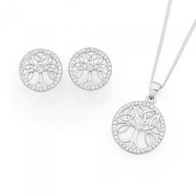 Silver-CZ-Tree-of-Life-Earring-Pendant-Set on sale