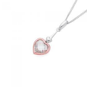 Silver-Rose-Gold-Plated-Facet-CZ-Heart-Drop-Pendant on sale