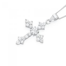 Silver-CZ-Clover-End-Cross on sale