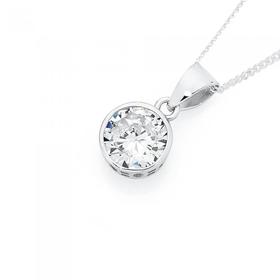 Silver+7mm+Bezel+CZ+Solitaire+Pendant