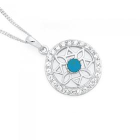 Silver+CZ+and+Turquoise+Tribal+Pendant