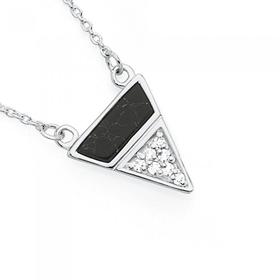 Silver-Black-Howlite-Marble-CZ-Triangle-Necklet on sale