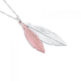Silver+and+Rose+Gold+Plated+Two+Feathers+Necklet