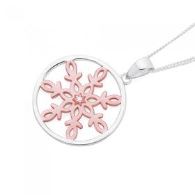 Silver-and-Rose-Gold-Plated-Snowflake-with-CZ-Pendant on sale