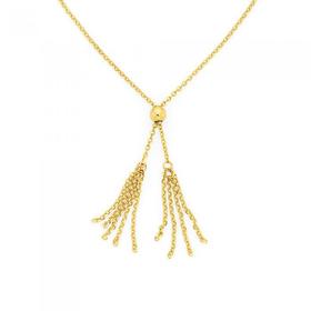 9ct+Gold+45cm+Cable+Tassel+Necklet+with+Adjustable+Bead