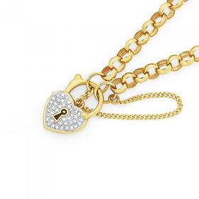 9ct+Gold+19cm+Belcher+Diamond+Padlock+Bracelet