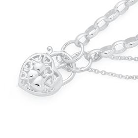 Silver+Hearts+Oval+Belcher+Padlock+Bracelet