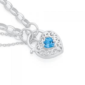 Silver-19cm-Blue-Topaz-Padlock-Bracelet on sale