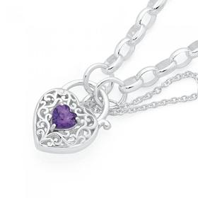 Sterling-Silver-Amethyst-Filigree-Padlock-Bracelet on sale