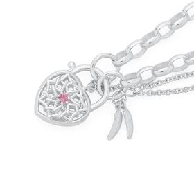 Silver-Pink-CZ-Dreamcatcher-Padlock-Bracelet on sale