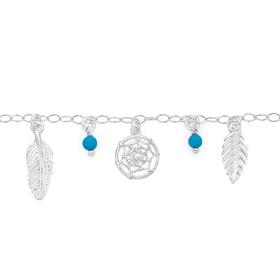 Silver+Feather+%26amp%3B+Dreamcatcher+Reconstituted+Turquoise+Bracelet
