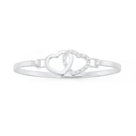 Silver+62mm+CZ+Double+Open+Heart+Bangle