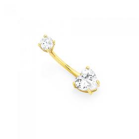 9ct-Gold-CZ-Round-Heart-Belly-Bar on sale