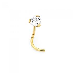 9ct+Gold+CZ+Heart+Nose+Stud