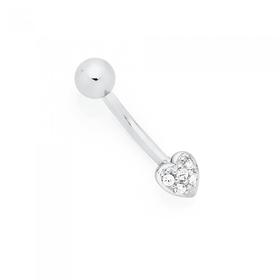 Silver-Steel-Pave-CZ-Heart-Belly-Bar on sale