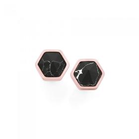 Rose+Steel+Black+Marble+Hexagon+Earrings