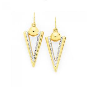 9ct+Two+Tone+Gold+on+Silver+Aztec+Triangle+Drop+Earrings