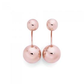 9ct+Rose+Gold+on+Silver+Duo+Ball+Stud+Drop+Earrings