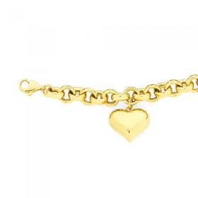 9ct+Gold+on+Silver+20cm+Round+Belcher+Heart+Charm+Bracelet