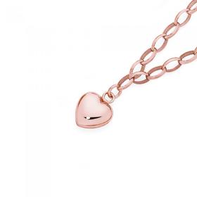 9ct-Rose-Gold-on-Silver-19cm-Heart-Charm-Belcher-Bracelet on sale