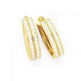 9ct-Gold-on-Silver-CZ-Double-Row-Hoop-Earrings on sale