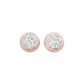 9ct+Rose+Gold+on+Silver+Crystal+Round+Stud+Earrings