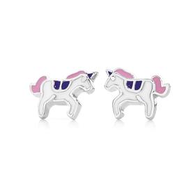 Silver-Pink-Violet-White-Enamel-Unicorn-Earrings on sale